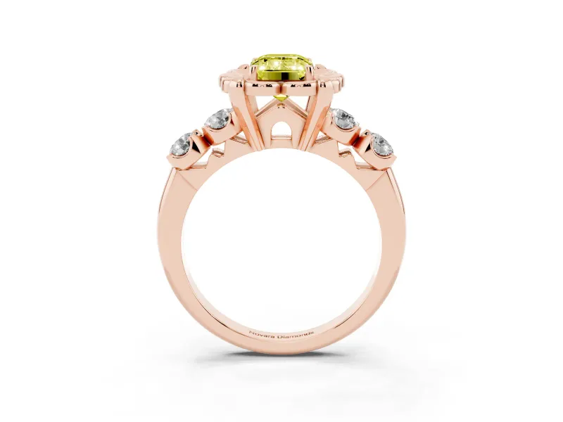 Emerald Cut Floral Engagement Ring Setting for a Fancy Yellow Lab-Grown Diamond | Petal Frame | Rose Gold