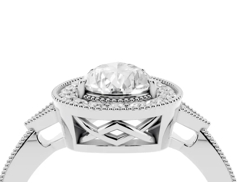 Pear Cut Diamond Halo Engagement Ring Set in White gold with Milgrain Pavé Band
