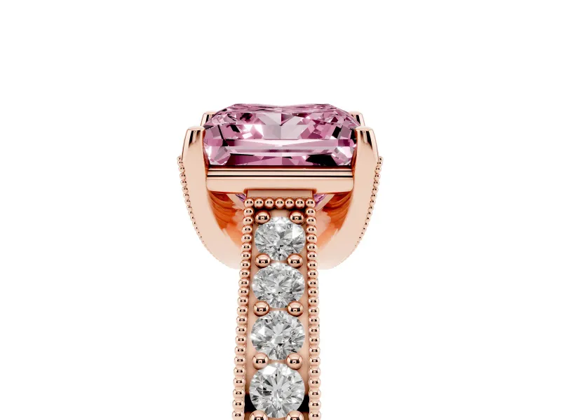 Princess Cut Hidden Halo Engagement Ring Setting for a Fancy Pink Lab-Grown Diamond | Milgrain Pave | Rose Gold