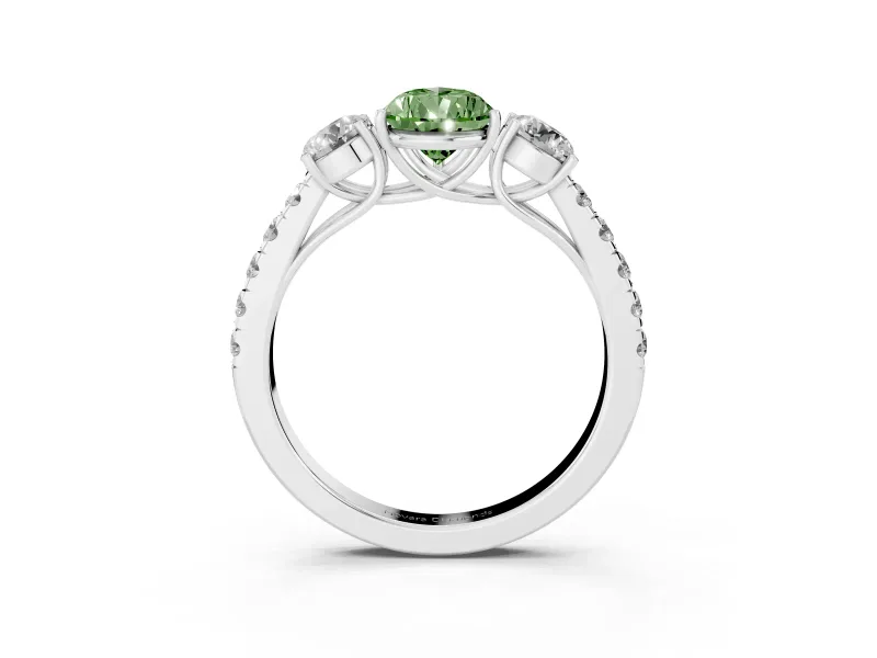 Pear-Shaped Engagement Ring Setting for a Fancy Green Lab-Grown Diamond | Three Stone | Sterling Silver