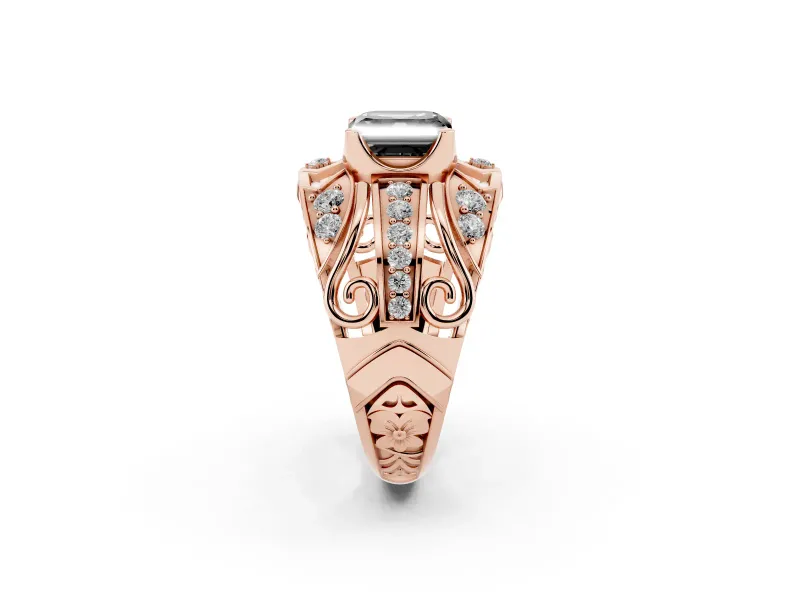 Asscher Cut Art Deco Graduated Engagement Ring Setting for a Black Center | Split Shank | Rose Gold
