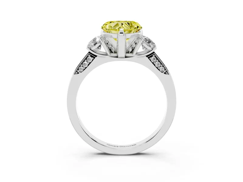 Heart-Shaped Hidden Halo Three Stone Engagement Ring Setting for a Fancy Yellow Lab-Grown Diamond | Platinum