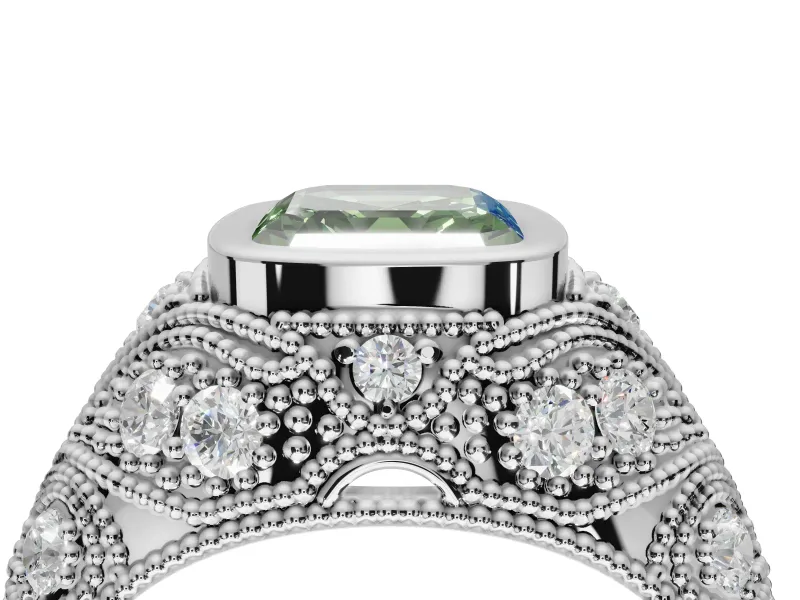 Asscher Cut Vintage Bezel Engagement Ring Setting for a Fancy Green Lab-Grown Diamond | Platinum