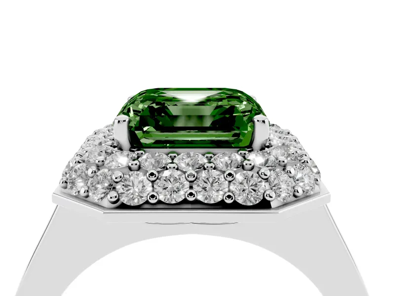 Fancy Green Asscher Cut Diamond Halo Engagement Ring Set in Silver with Solitaire Band and Prong Setting