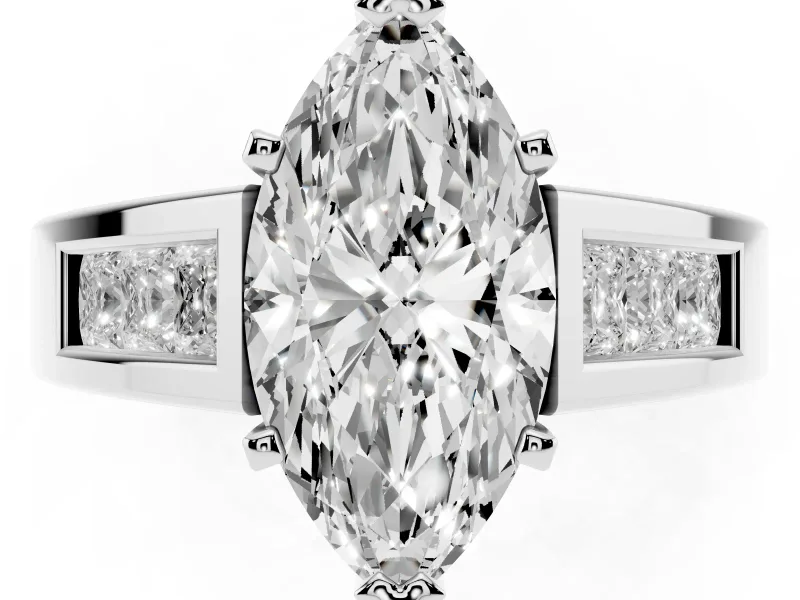 Marquise Channel-Set Engagement Ring Setting | Princess Side Stones | White Gold