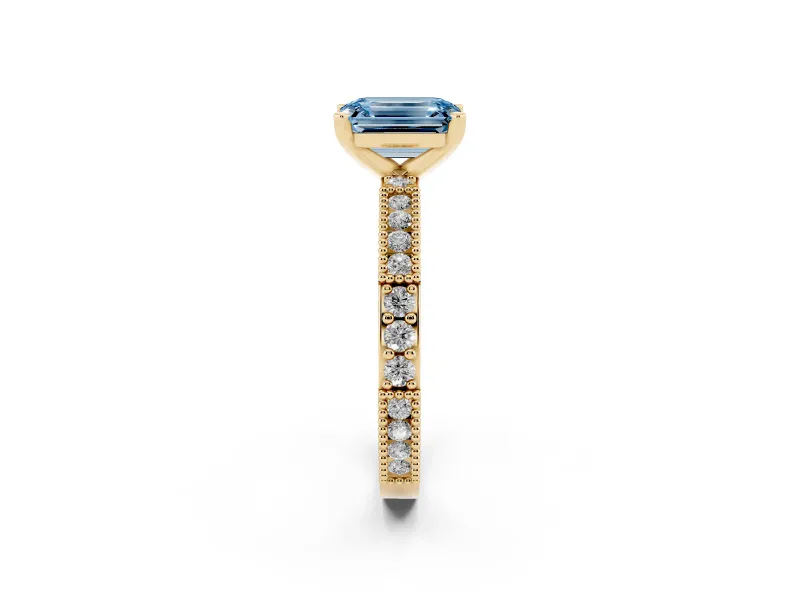 Emerald Cut Vintage Pavé Engagement Ring Setting for a Fancy Blue Lab-Grown Diamond | Yellow Gold