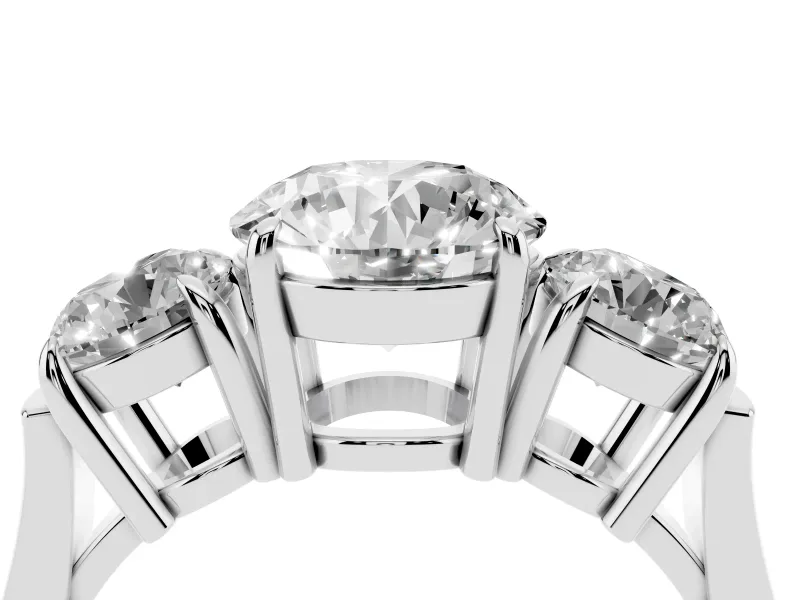 Round Three Stone Engagement Ring Setting | Round Side Stones and Open Baskets | White Gold