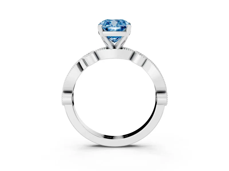 Cushion Cut Vintage Milgrain Engagement Ring Setting for a Fancy Blue Lab-Grown Diamond | Platinum