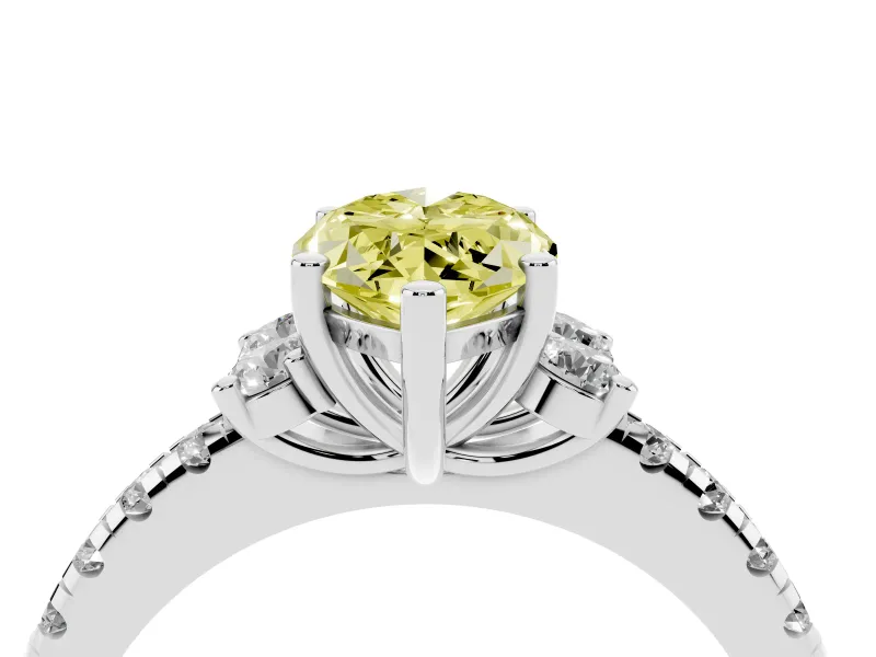 Marquise Side Stone Pave Engagement Ring Setting for a Fancy Yellow Lab-Grown Diamond | Paired Round Accents | Platinum