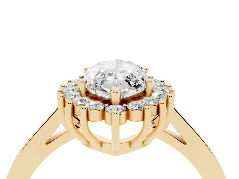 Marquise Cut Diamond Halo Ring Set in Yellow gold with Round Halo and Smooth Solitaire Band