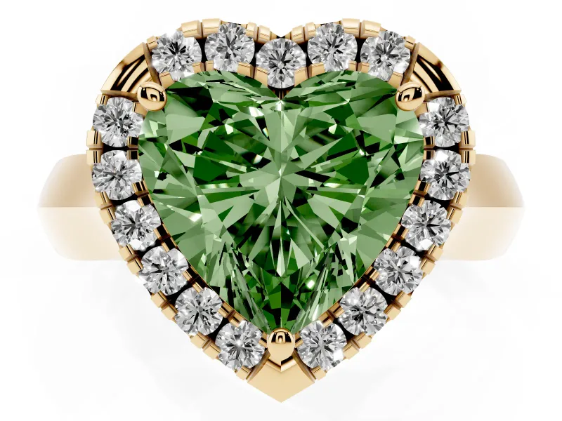 Heart-Shaped Halo Engagement Ring Setting for a Fancy Green Lab-Grown Diamond | Square Profile Band | Yellow Gold
