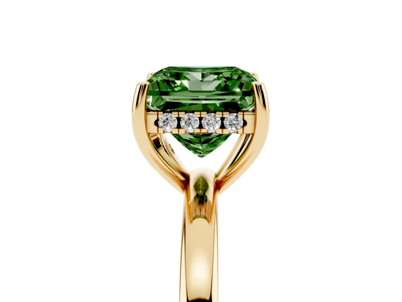 Princess Cut Engagement Ring Setting for a Fancy Green Lab-Grown Diamond | Hidden Halo | Yellow Gold