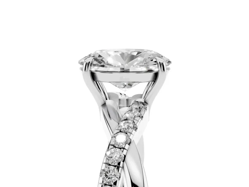 Oval Crossover Pave Solitaire Engagement Ring Setting | Twisted Shoulders | Platinum
