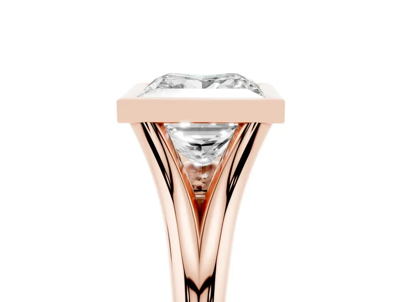 Princess Cut Bezel Solitaire Engagement Ring Setting | V Split Shank | Rose Gold