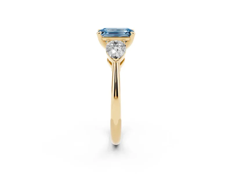 Emerald Cut 3-Stone Engagement Ring Setting for a Fancy Blue Lab-Grown Diamond | Yellow Gold