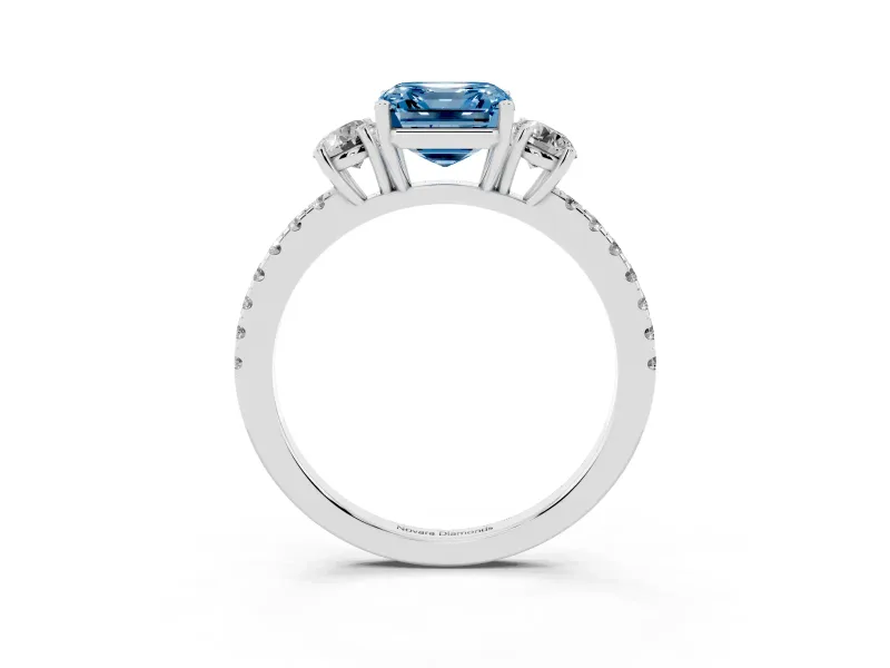 Asscher Cut Three Stone Engagement Ring Setting for a Fancy Blue Lab-Grown Diamond | Pave Shoulders | Sterling Silver