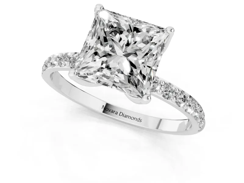 Princess Cut Pave Solitaire Engagement Ring Setting | Fine Line Pave Band | Platinum