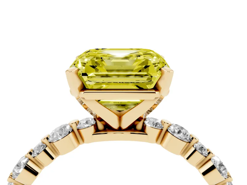 Asscher Cut Pavé Engagement Ring Setting for a Fancy Yellow Lab-Grown Diamond | Yellow Gold