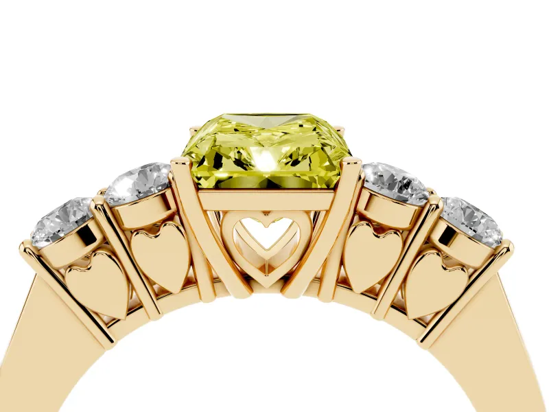 Radiant Cut 5 Stone Engagement Ring Setting for a Fancy Yellow Lab-Grown Diamond | Yellow Gold