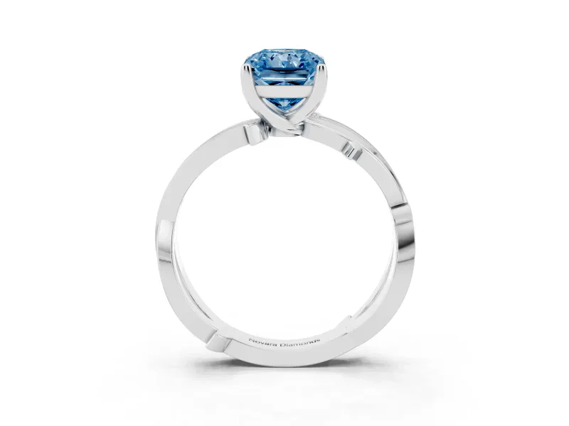 Fancy Blue Radiant Cut Diamond Pavé Twist Band Solitaire Ring Set in Platinum with Prong Setting