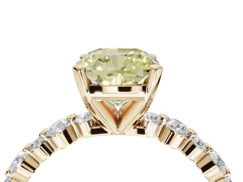 Cushion Cut Pavé Engagement Ring Setting for a Fancy Yellow Lab-Grown Diamond | Alternating Accents | Yellow Gold