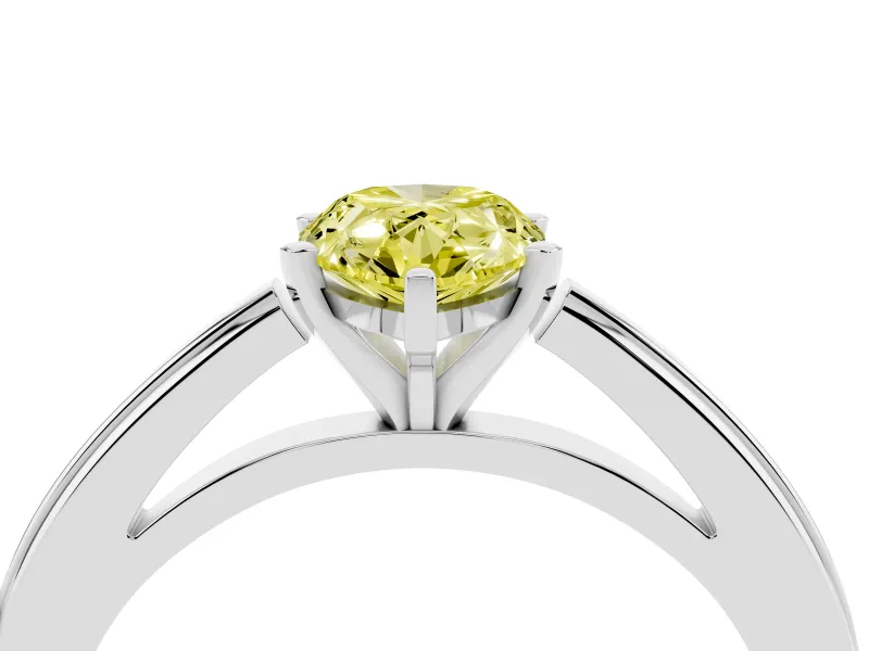 Fancy Yellow Pear Cut Diamond Solitaire Ring Set in Silver with Prong Setting and Classic Band