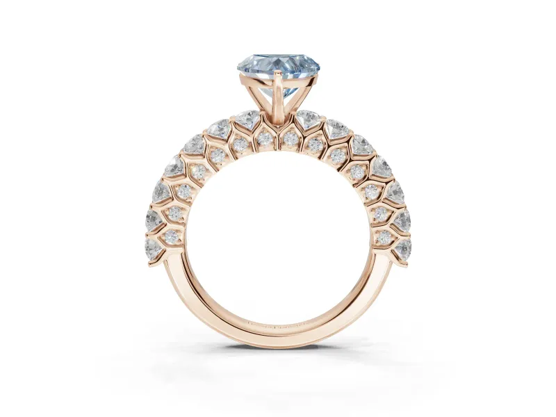 Heart-Shaped Shared Prong Engagement Ring Setting for a Fancy Blue Lab-Grown Diamond | Rose Gold