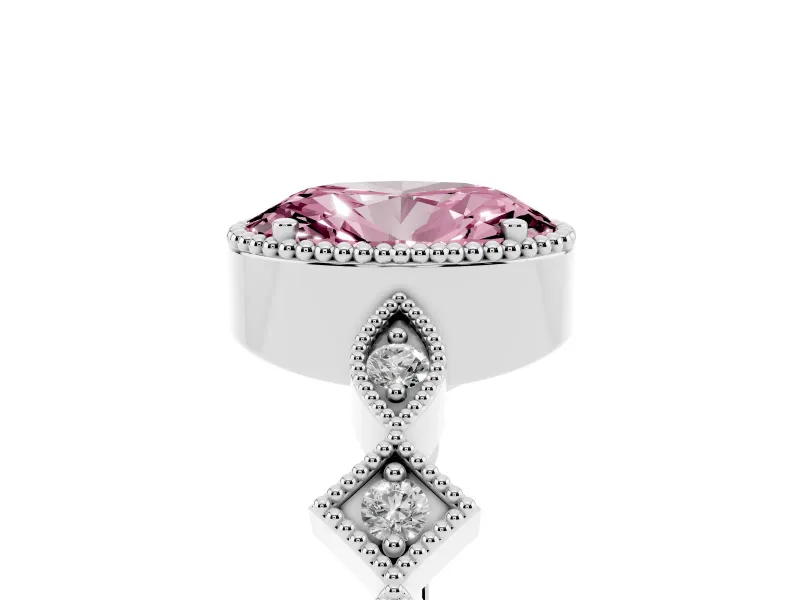 Oval Milgrain Bezel Engagement Ring Setting for a Fancy Pink Lab-Grown Diamond | White Gold