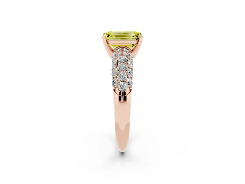 Emerald Cut Multi Row Pave Engagement Ring Setting for a Fancy Yellow Lab-Grown Diamond | Rose Gold