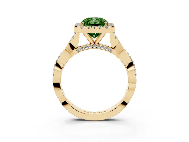 Radiant Cut Twist Halo Engagement Ring Setting for a Fancy Green Lab-Grown Diamond | Yellow Gold