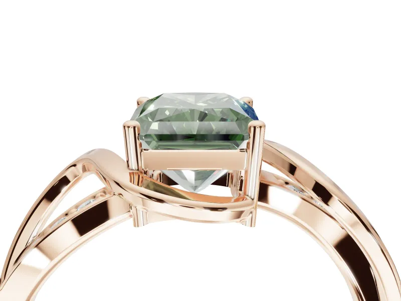 Radiant Cut Bypass Solitaire Engagement Ring Setting for a Fancy Green Lab-Grown Diamond | Pavé Strands | Rose Gold