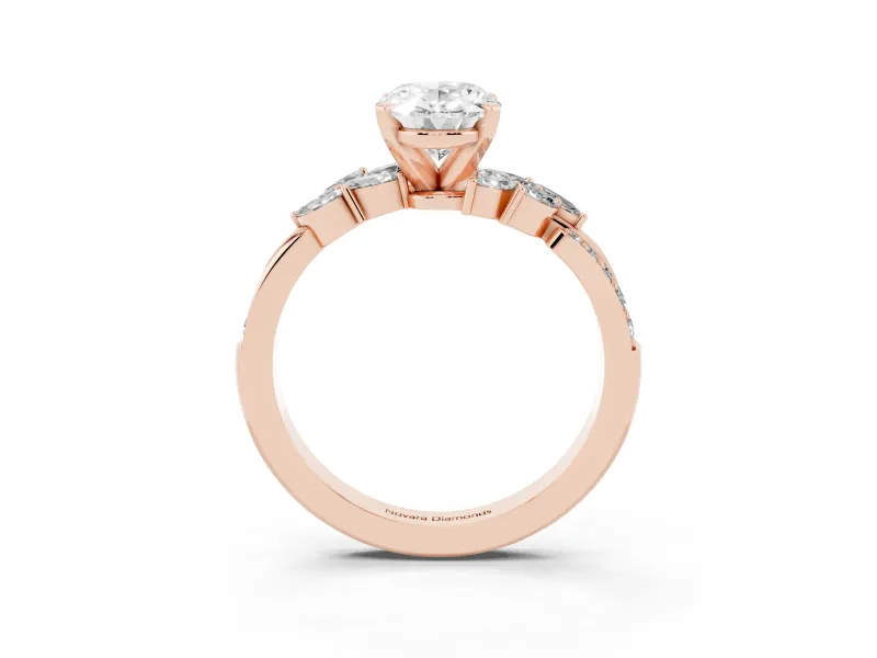 Oval Floral Engagement Ring Setting | Marquise Side Stones | Rose Gold
