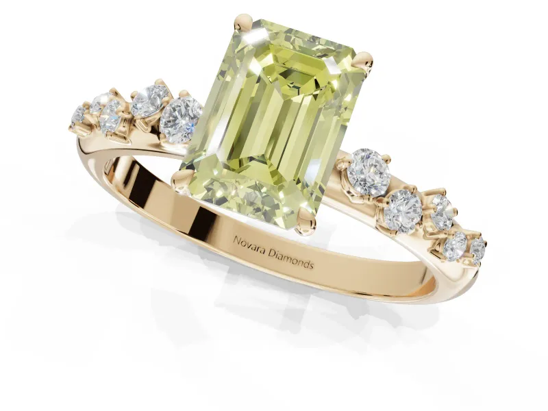 Emerald Cut Graduated Solitaire Engagement Ring Setting for a Fancy Yellow Lab-Grown Diamond | Yellow Gold