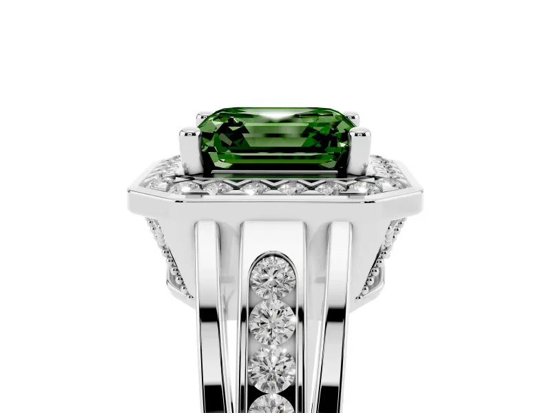 Asscher Cut Halo Engagement Ring Setting for a Fancy Green Lab-Grown Diamond | Channel-Set Split Shank | Platinum