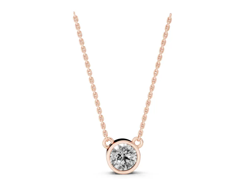 Round Lab-Grown Diamond Bezel Solitaire Pendant Necklace | Side Loop Bail | Rose Gold