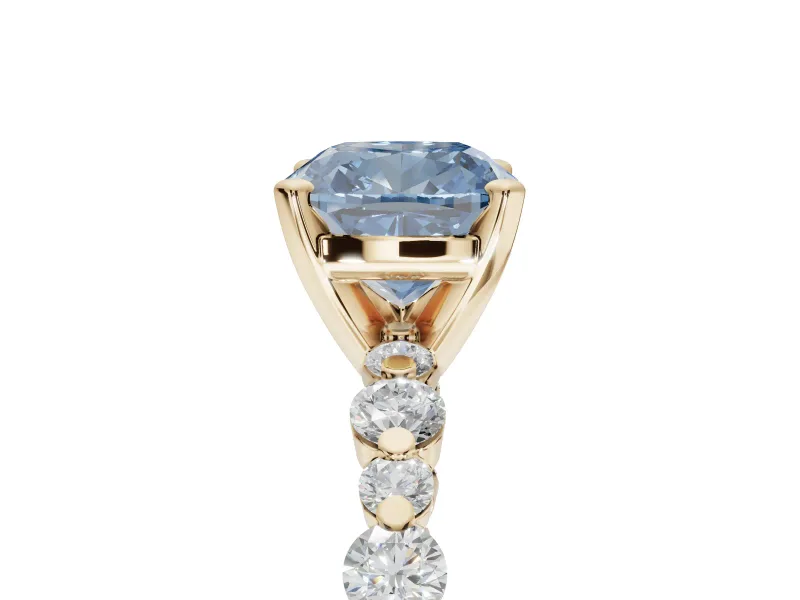 Cushion Cut Pavé Engagement Ring Setting for a Fancy Blue Lab-Grown Diamond | Alternating Accents | Yellow Gold