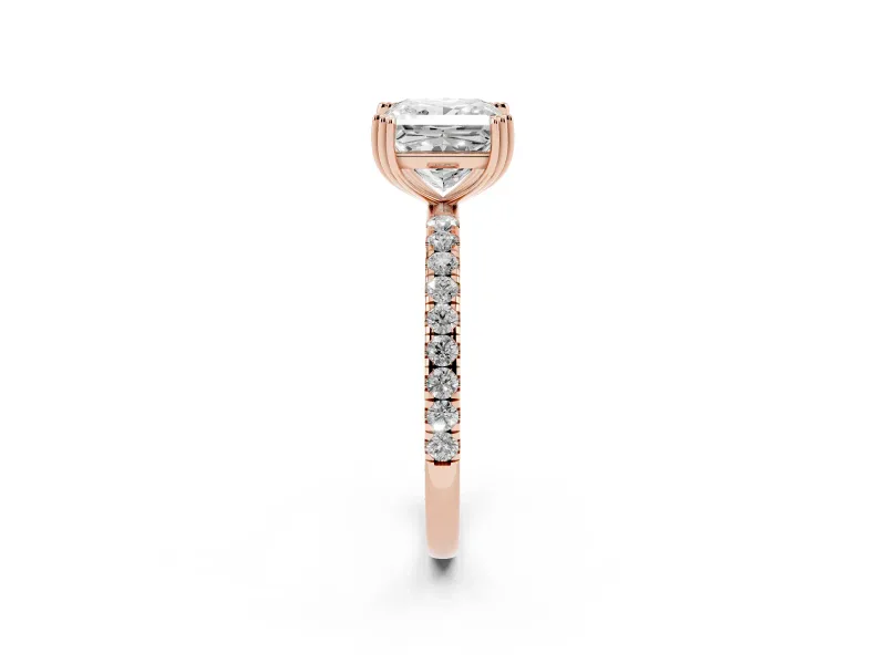 Princess Cut Pave Solitaire Engagement Ring Setting | Double Claw Prongs | Rose Gold