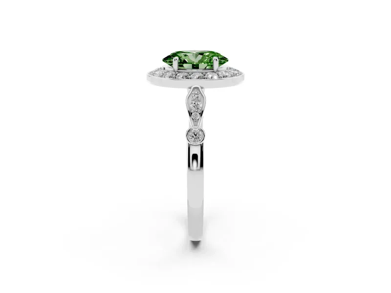 Oval Halo Engagement Ring Setting for a Fancy Green Lab-Grown Diamond | Bezel Stations | Platinum