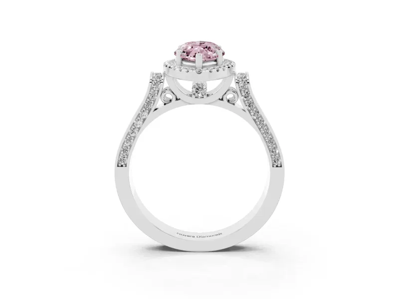 Fancy Pink Marquise Cut Diamond Halo Ring Set in Silver with Pavé-Lined Split Shank Band