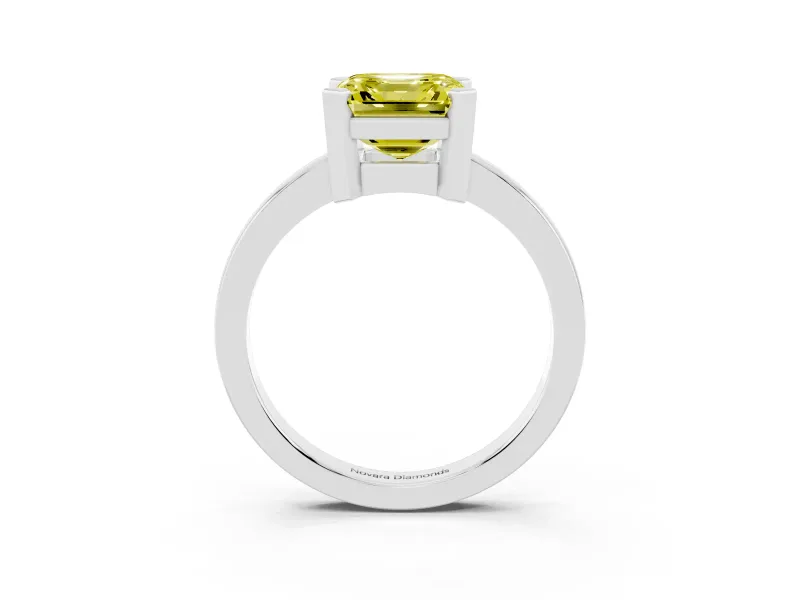 Asscher Cut Solitaire Engagement Ring Setting for a Fancy Yellow Lab-Grown Diamond | Flat Tab Prongs | Sterling Silver