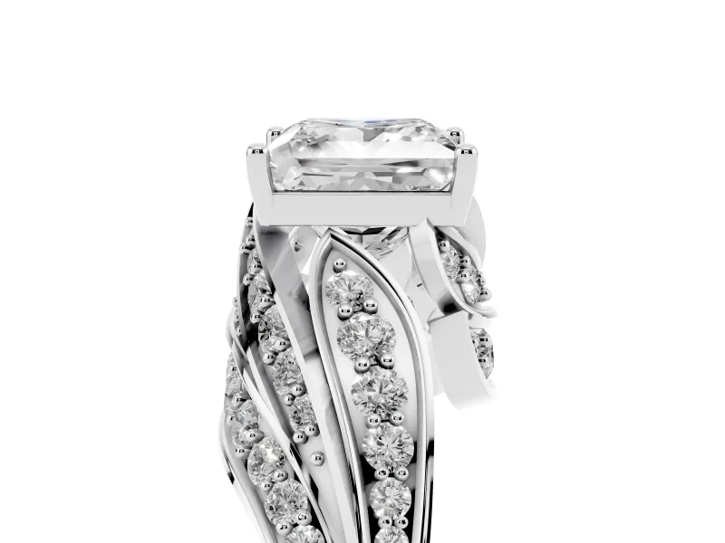 Princess Cut Diamond Solitaire Ring Set in Silver with Layered Twist Pavé Band