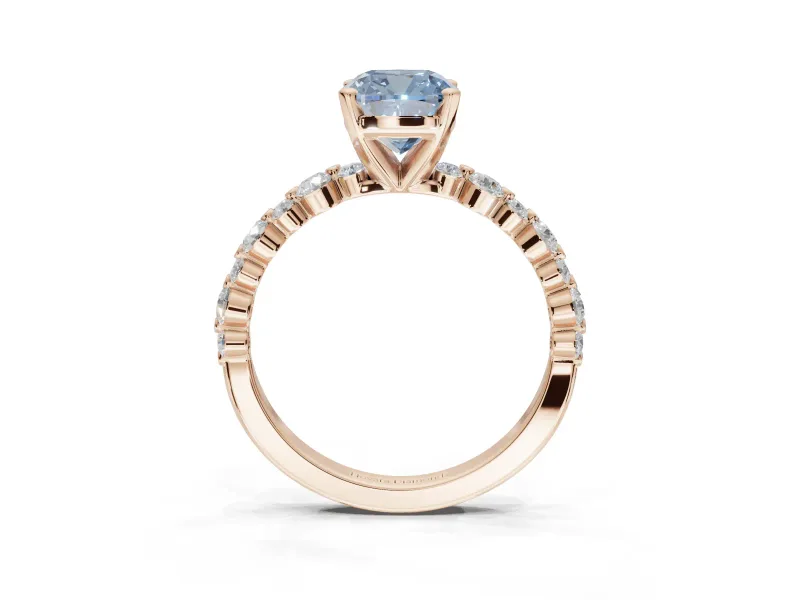 Cushion Cut Pavé Solitaire Engagement Ring Setting for a Fancy Blue Lab-Grown Diamond | Alternating Accents | Rose Gold