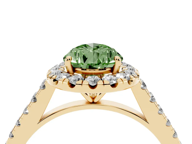Pear-Shaped Halo Engagement Ring Setting for a Fancy Green Lab-Grown Diamond | Pave Shoulders | Yellow Gold