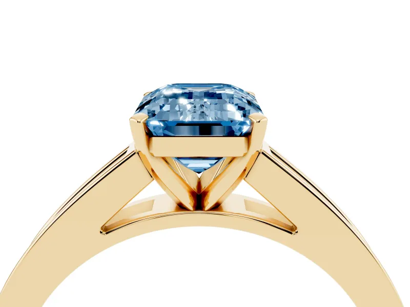 Emerald Cut Channel Engagement Ring Setting for a Fancy Blue Lab-Grown Diamond | Yellow Gold