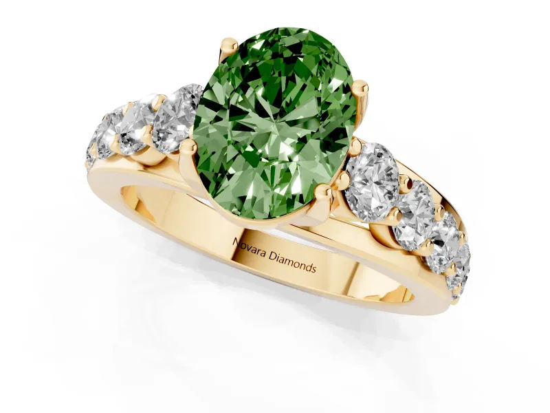 Oval Graduated Engagement Ring Setting for a Fancy Green Lab-Grown Diamond | Yellow Gold