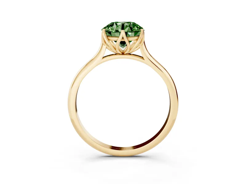 Round Cathedral Solitaire Engagement Ring Setting for a Fancy Green Lab-Grown Diamond | Tulip Gallery | Yellow Gold
