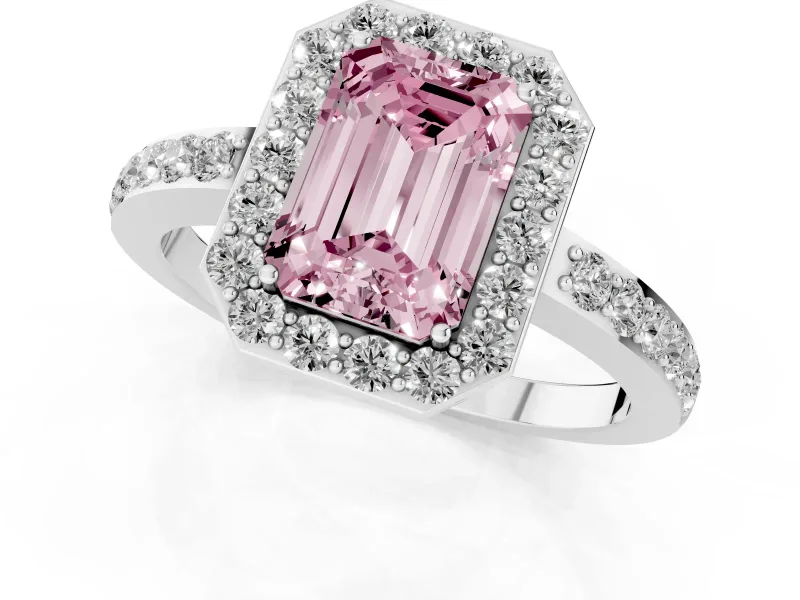 Emerald Cut Halo Engagement Ring Setting for a Fancy Pink Lab-Grown Diamond | Platinum - Design NV-24751