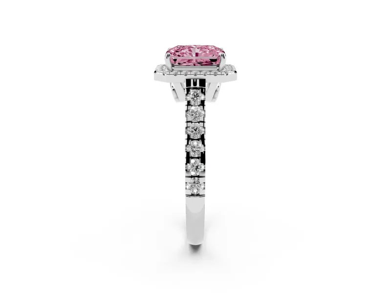 Radiant Cut Accented Halo Engagement Ring Setting for a Fancy Pink Lab-Grown Diamond | Platinum