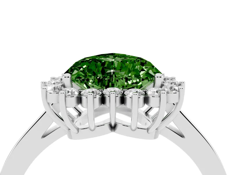 Fancy Green Heart Cut Diamond Halo Ring Set in Platinum with Round Halo and Smooth Solitaire Band