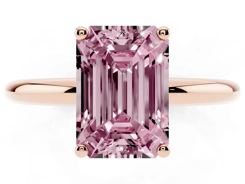 Emerald Cut Micro-Prong Hidden Halo Engagement Ring Setting for a Fancy Pink Lab-Grown Diamond | Plain Band | Rose Gold